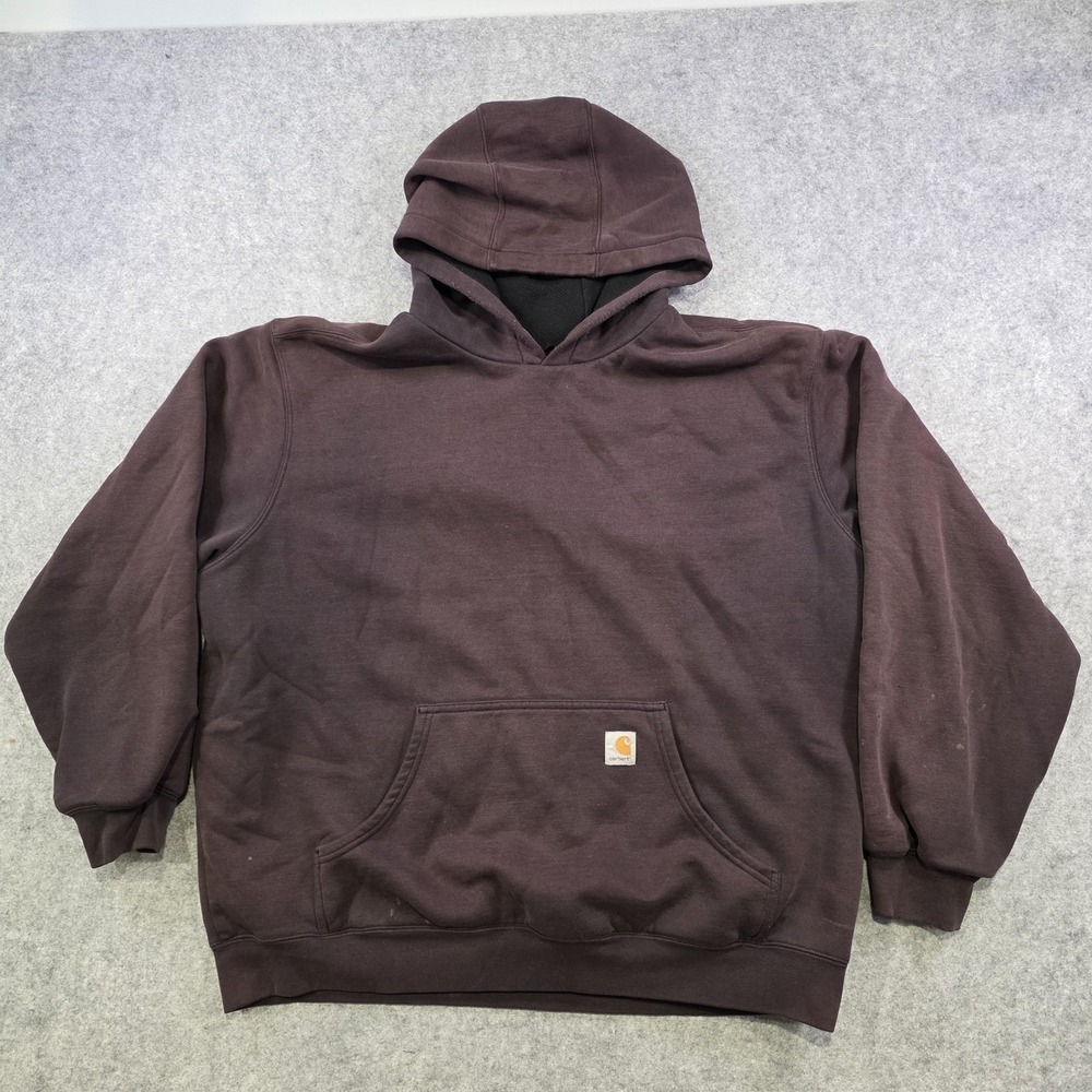 Carhartt Hoodie Mens XL Brown Lined Workwear Sweatshirt Pullover FADED J170 - Picture 2 of 16
